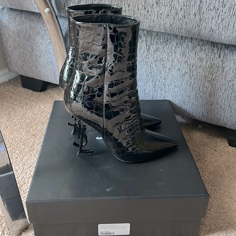 Saint Laurent Alligator embossed patent calfskin booties